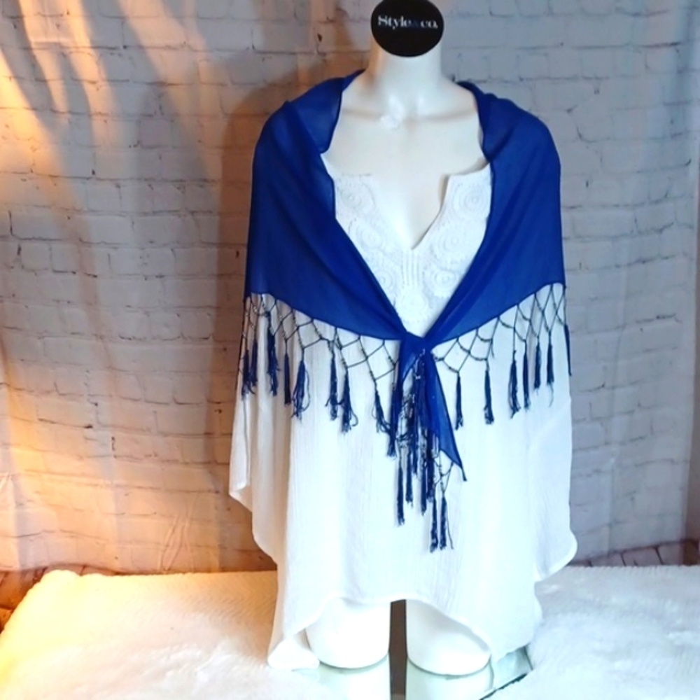 WOMANS‎ Blue Silver Beaded Scarve